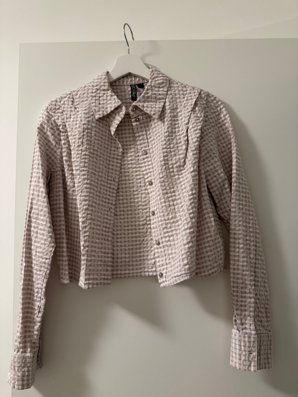 Checked Cropped Button-Down Shirt in Light Pink by A.P.C.